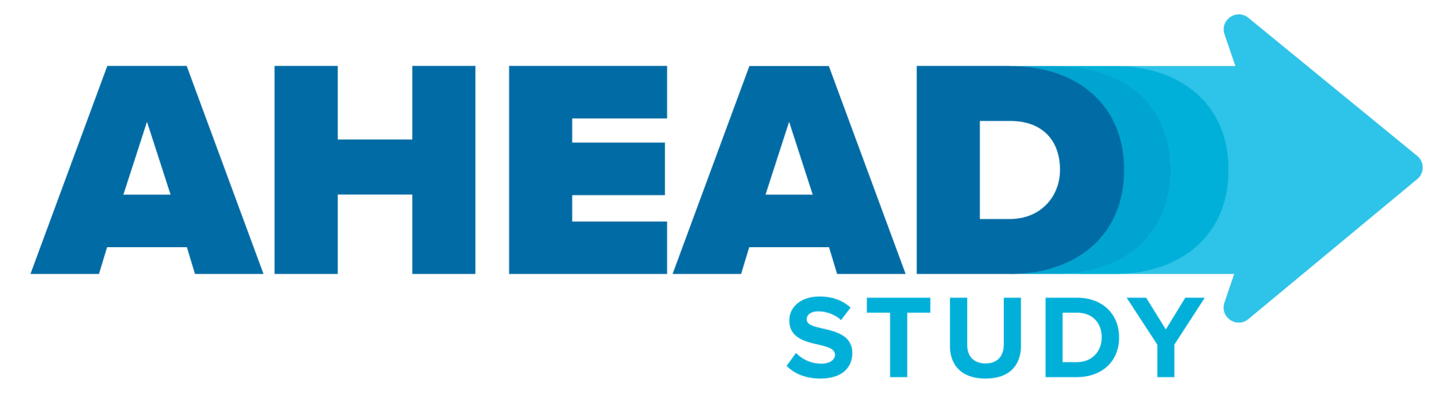 Logo for the AHEAD Study featuring bold blue text and a gradient arrow pointing to the right.